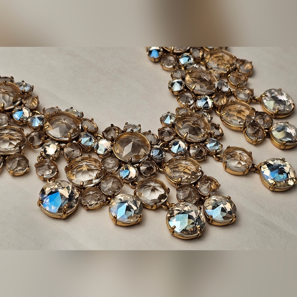 [J. CREW] Gold Crystal Drop Bib Statement Necklace - Picture 14 of 16